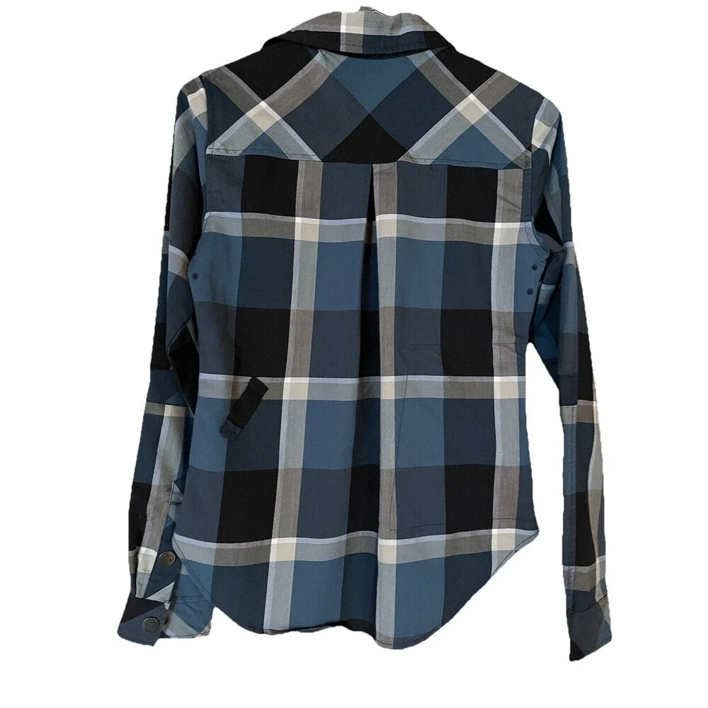 Sombrio Women’s Silhouette Riding Shirt, Blue Plaid Flannel Style, Snap Close XS